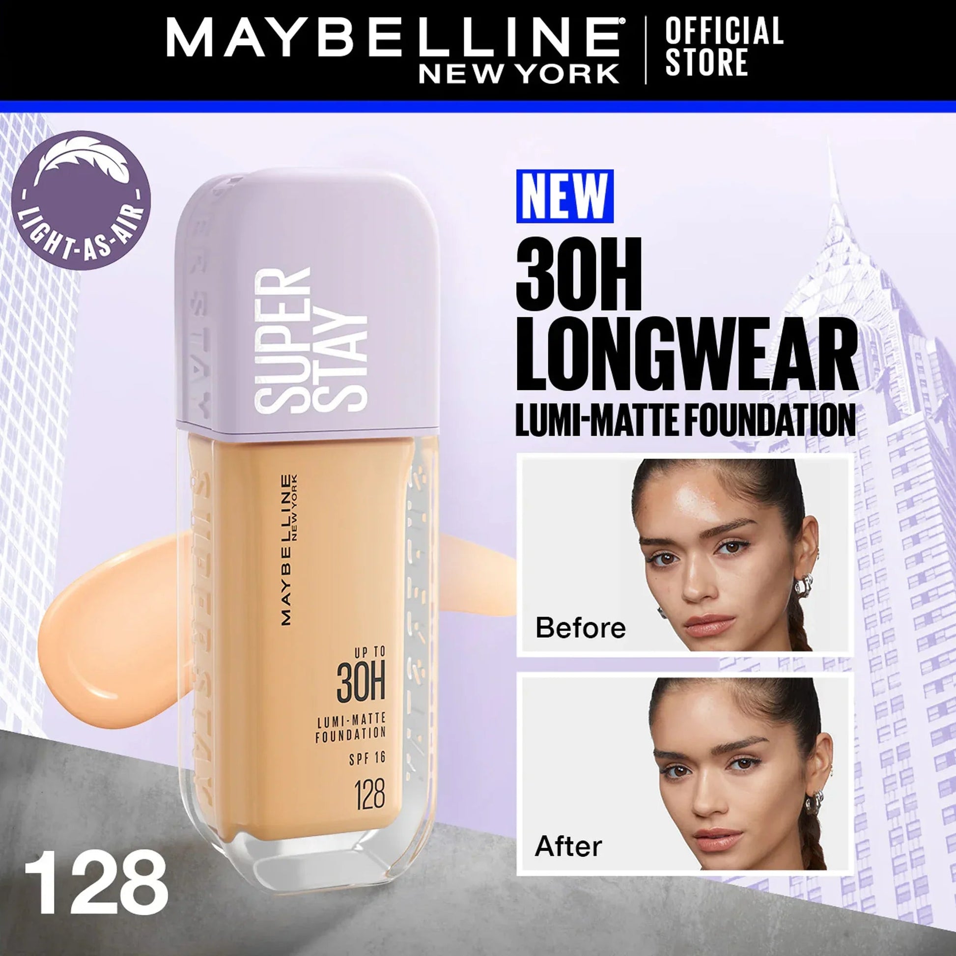 maybelline lumi matte foundation 128  shade
